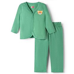 Babyhug Single Jersey Knit Full Sleeves T-Shirt & Lounge Pant Set with Bear Graphic - Green
