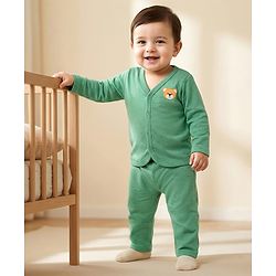 Babyhug Single Jersey Knit Full Sleeves T-Shirt & Lounge Pant Set with Bear Graphic - Green