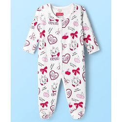 Babyhug Disney Interlock Knit Full Sleeves Footed Sleepsuit With Marie Graphics Pack Of 2 - Red & White