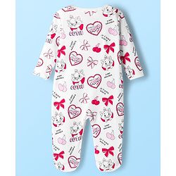 Babyhug Disney Interlock Knit Full Sleeves Footed Sleepsuit With Marie Graphics Pack Of 2 - Red & White