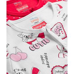 Babyhug Disney Interlock Knit Full Sleeves Footed Sleepsuit With Marie Graphics Pack Of 2 - Red & White