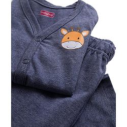 Babyhug Single Jersey Knit Full Sleeves T-Shirt & Lounge Pant Set with Giraffe Graphic - Navy Blue