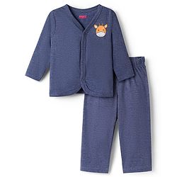 Babyhug Single Jersey Knit Full Sleeves T-Shirt & Lounge Pant Set with Giraffe Graphic - Navy Blue