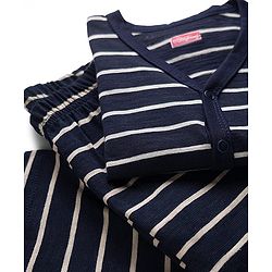 Babyhug Single Jersey Knit Full Sleeves Co-ords T-Shirt & Lounge Pant Set with Stripes - Navy Blue