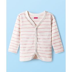 Babyhug Single Jersey Knit Full Sleeves Co-ords T-Shirt & Lounge Pant Set with Stripes - White