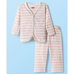 Babyhug Single Jersey Knit Full Sleeves Co-ords T-Shirt & Lounge Pant Set with Stripes - White
