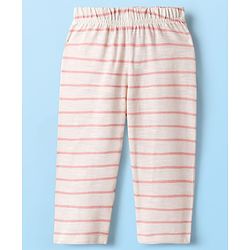Babyhug Single Jersey Knit Full Sleeves Co-ords T-Shirt & Lounge Pant Set with Stripes - White