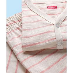 Babyhug Single Jersey Knit Full Sleeves Co-ords T-Shirt & Lounge Pant Set with Stripes - White