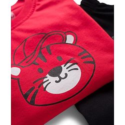 Babyhug Single Jersey Knit Full Sleeves T-Shirt & Lounge Pant Set with Tiger Print - Red & Black