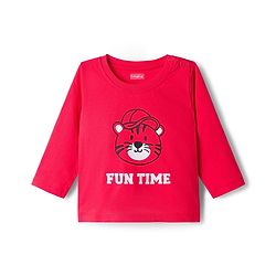 Babyhug Single Jersey Knit Full Sleeves T-Shirt & Lounge Pant Set with Tiger Print - Red & Black