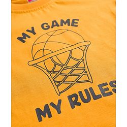 Babyhug Single Jersey Knit Full Sleeves T-Shirt & Pant Set With Basketball Print - Mustard & Navy Blue