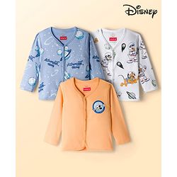 Babyhug Disney Interlock Knit Full Sleeves Jhablas with Mickey Mouse Graphics Pack of 3 - White Orange & Blue