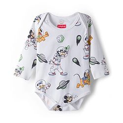 Babyhug Disney Interlock Knit Full Sleeves Onesie with Mickey Mouse Graphic Pack of 3 - Peach White & Light Blue