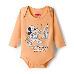 Babyhug Disney Interlock Knit Full Sleeves Onesie with Mickey Mouse Graphic Pack of 3 - Peach White & Light Blue