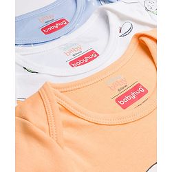 Babyhug Disney Interlock Knit Full Sleeves Onesie with Mickey Mouse Graphic Pack of 3 - Peach White & Light Blue