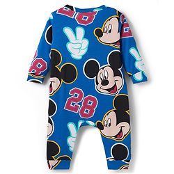 Babyhug Disney Interlock Knit Full Sleeves Front Open Rompers with Mickey Mouse Graphic Pack of 3 - Yellow Red & Blue
