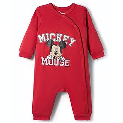 Babyhug Disney Interlock Knit Full Sleeves Front Open Rompers with Mickey Mouse Graphic Pack of 3 - Yellow Red & Blue