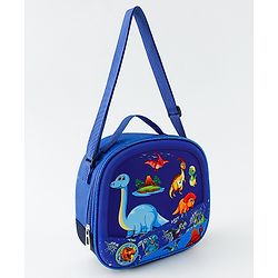 Babyhug Dinosaur Kids Insulated Lunch Box Bag with Adjustable Shoulder Strap & Handle - Blue| Thermal Lunch Carry Bag with Zip Closure for Boys & Girls