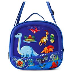 Babyhug Dinosaur Kids Insulated Lunch Box Bag with Adjustable Shoulder Strap & Handle - Blue| Thermal Lunch Carry Bag with Zip Closure for Boys & Girls