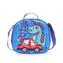 Babyhug Dinosaur Kids Insulated Lunch Box Bag with Adjustable Shoulder Strap & Handle - Blue| Thermal Lunch Carry Bag with Zip Closure for Boys & Girls
