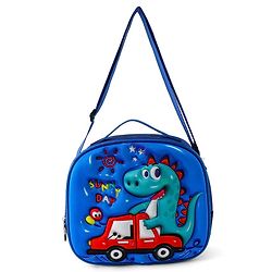 Babyhug Dinosaur Kids Insulated Lunch Box Bag with Adjustable Shoulder Strap & Handle - Blue| Thermal Lunch Carry Bag with Zip Closure for Boys & Girls
