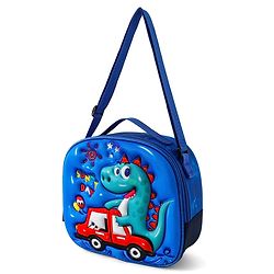 Babyhug Dinosaur Kids Insulated Lunch Box Bag with Adjustable Shoulder Strap & Handle - Blue| Thermal Lunch Carry Bag with Zip Closure for Boys & Girls
