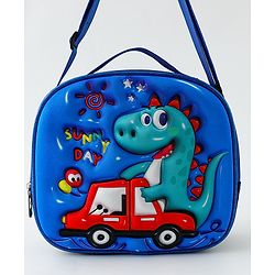 Babyhug Dinosaur Kids Insulated Lunch Box Bag with Adjustable Shoulder Strap & Handle - Blue| Thermal Lunch Carry Bag with Zip Closure for Boys & Girls