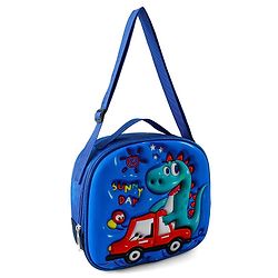 Babyhug Dinosaur Kids Insulated Lunch Box Bag with Adjustable Shoulder Strap & Handle - Blue| Thermal Lunch Carry Bag with Zip Closure for Boys & Girls
