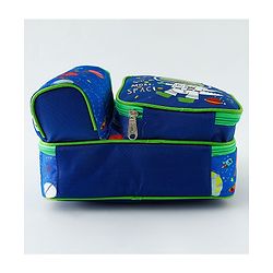 Babyhug Dino Kids Lunch Bag with Bottle Pouch and Front Pocket - Blue+Green| Adjustable Shoulder Strap| Lunch Carry Bag for School & Travel for Boys & Girls