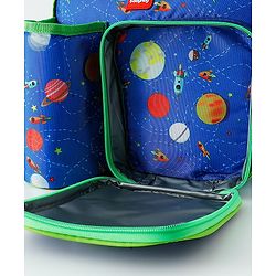 Babyhug Dino Kids Lunch Bag with Bottle Pouch and Front Pocket - Blue+Green| Adjustable Shoulder Strap| Lunch Carry Bag for School & Travel for Boys & Girls