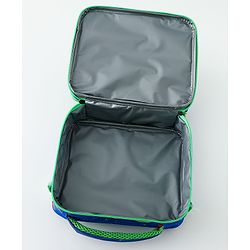 Babyhug Dino Kids Lunch Bag with Bottle Pouch and Front Pocket - Blue+Green| Adjustable Shoulder Strap| Lunch Carry Bag for School & Travel for Boys & Girls