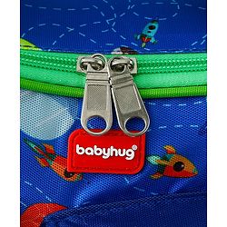 Babyhug Dino Kids Lunch Bag with Bottle Pouch and Front Pocket - Blue+Green| Adjustable Shoulder Strap| Lunch Carry Bag for School & Travel for Boys & Girls