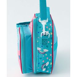 Babyhug Dino Kids Lunch Bag with Bottle Pouch and Front Pocket - Blue+Green| Adjustable Shoulder Strap| Lunch Carry Bag for School & Travel for Boys & Girls