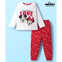 Babyhug Disney Single Jersey Knit Full Sleeves Pyjama Set with Minnie Mouse Graphic - White & Red