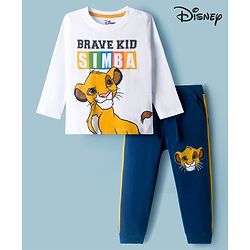 Babyhug Disney Single Jersey Knit Full Sleeves T-Shirt & Lounge Pant Set with Lion King Graphic - Navy Blue & White