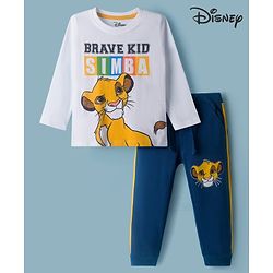 Babyhug Disney Single Jersey Knit Full Sleeves T-Shirt & Lounge Pant Set with Lion King Graphic - Navy Blue & White