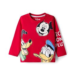 Babyhug Disney Single Jersey Knit Full Sleeves T-Shirt & Lounge Pant Set with Mickey & Friends Graphic - Navy Blue & Red