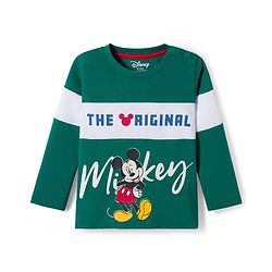 Babyhug Disney Single Jersey Knit Full Sleeves Cut & Sew T-Shirt & Lounge Pant Set with Mickey Mouse Graphic - Green