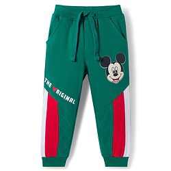 Babyhug Disney Single Jersey Knit Full Sleeves Cut & Sew T-Shirt & Lounge Pant Set with Mickey Mouse Graphic - Green