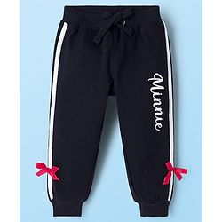 Babyhug Disney Terry Knit Full Sleeves T-Shirt and Track Pant Set with Minnie Mouse Graphic & Bow Detailing - White & Black