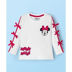 Babyhug Disney Terry Knit Full Sleeves T-Shirt and Track Pant Set with Minnie Mouse Graphic & Bow Detailing - White & Black