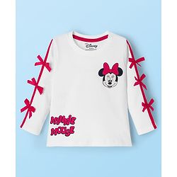 Babyhug Disney Terry Knit Full Sleeves T-Shirt and Track Pant Set with Minnie Mouse Graphic & Bow Detailing - White & Black