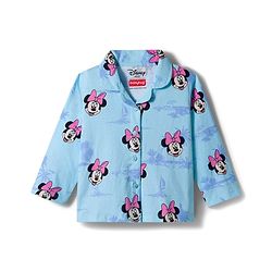 Babyhug Disney Single Jersey Full Sleeves Front Open Night Suit with Minnie Mouse Print - Blue