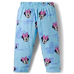 Babyhug Disney Single Jersey Full Sleeves Front Open Night Suit with Minnie Mouse Print - Blue