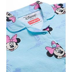 Babyhug Disney Single Jersey Full Sleeves Front Open Night Suit with Minnie Mouse Print - Blue