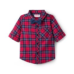 Babyhug 100% Cotton Knit Full Sleeves Checkered Shirt & Jeans Set with Bow & Suspender - Multicolor