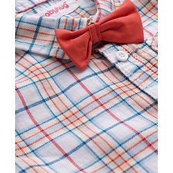 Babyhug Cotton Knit Half Sleeves Shirt & Shorts Set with Bow & Checks Print - White & Coral