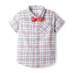 Babyhug Cotton Knit Half Sleeves Shirt & Shorts Set with Bow & Checks Print - White & Coral