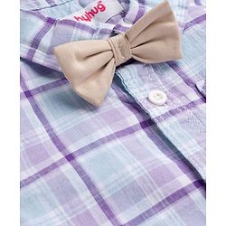 Babyhug Cotton Knit Half Sleeves Shirt & Shorts Set with Bow & Checks Print - White & Beige