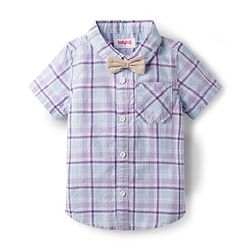 Babyhug Cotton Knit Half Sleeves Shirt & Shorts Set with Bow & Checks Print - White & Beige